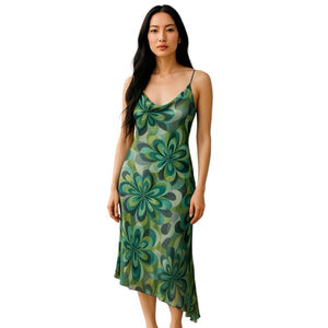 Planet UK Silk Slip Dress Green/Blue Mermaid Floral Size 14